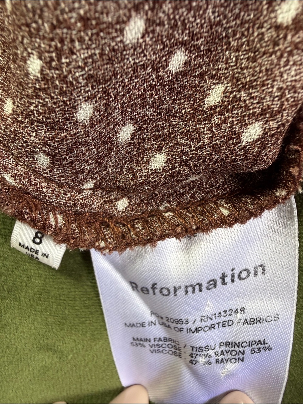 Reformation Bea Midi Skirt Brown and White Polka Dot - Picture 9 of 11
